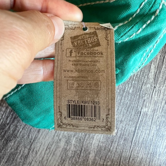 Kbethos Vintage Green Denim Hat W/ Patches Sometimes wine is necessary. - Picture 7 of 7